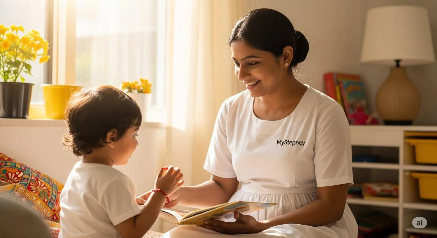 Family receiving quality child care in Ballia