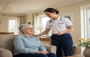 Caregiver with senior needing memory care